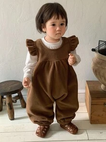 DAZY 婴幼儿女童圆领纯色盖袖连体衣，韩版，秋冬 - 摩卡棕 - 查看 3
