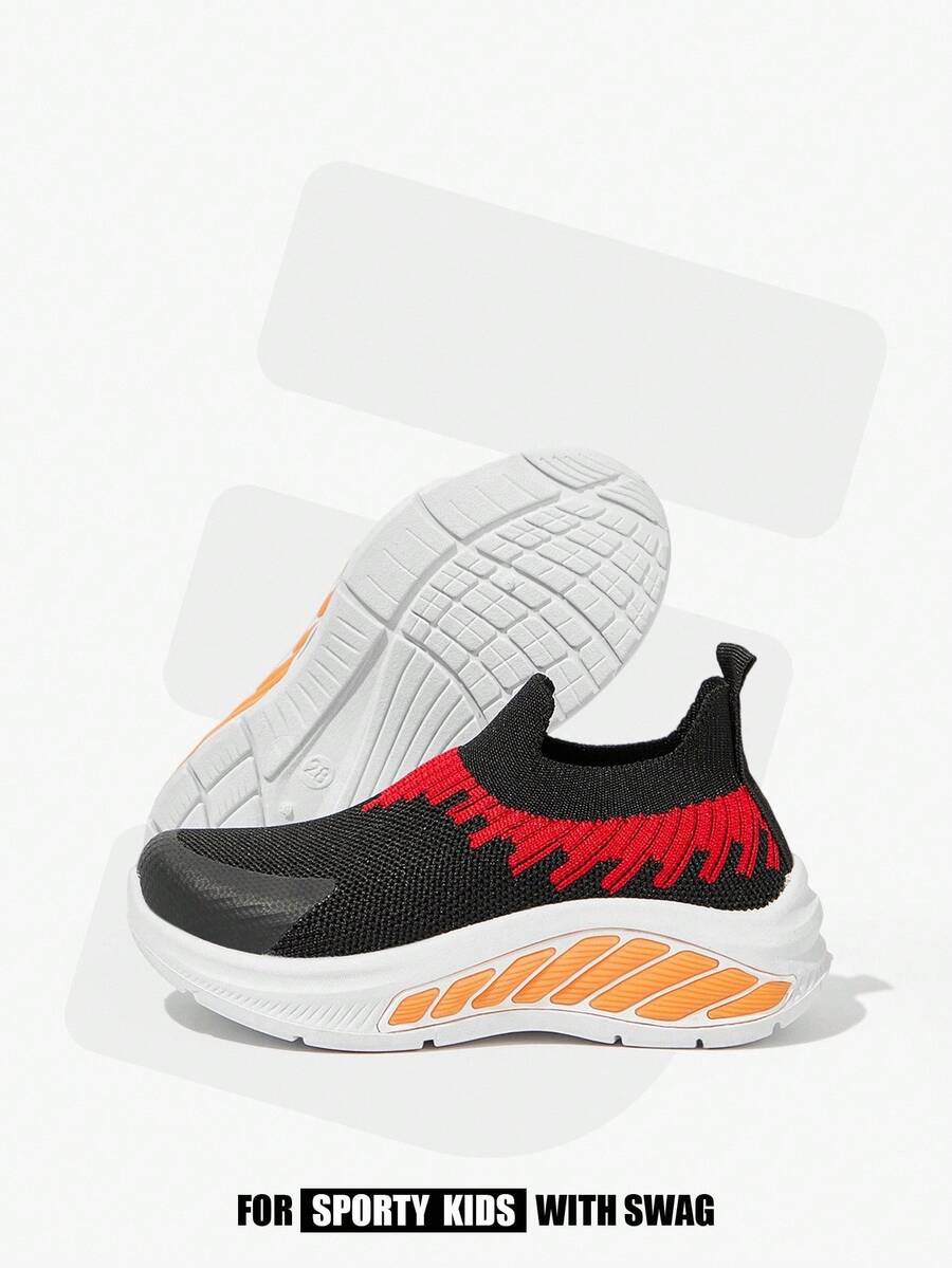 JNSQ Um Par de Tênis Infantis Esportivos e para Corrida Confortáveis, Respiráveis, em Cores Preto e Vermelho com Cadarço - preto vermelho - Visão 1
