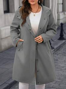 EMERY ROSE Płaszcz typu trencz z kapturem w jednolitym kolorze, plus size, jesień