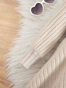 Babygirl 秋冬可爱针织弹力杏色高领长袖连衣裙 - 杏色 - 查看 5