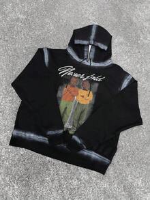Manfinity Dauomo Hot-Selling American Vintage Fall/Winter Fashion Hand-Painted Character Print Men's Hooded Sweatshirt - Multicolor - View 1