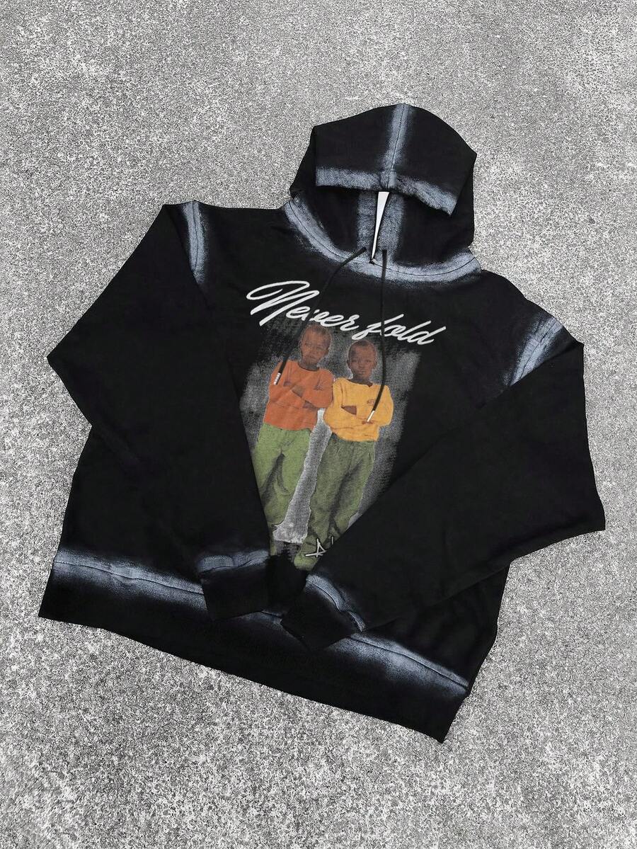 Manfinity Dauomo Hot-Selling American Vintage Fall/Winter Fashion Hand-Painted Character Print Men's Hooded Sweatshirt - Multicolor - View 1