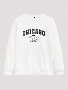 Open Phase STONE DISTRICT 男士极简印花圆领长袖卫衣，图案卫衣，学院风，套头衫，秋冬春夏皆宜 - 白色 - 查看 1