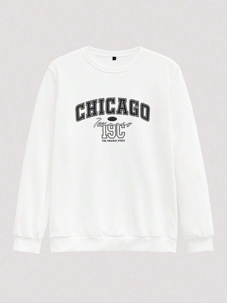 Open Phase STONE DISTRICT 男士极简印花圆领长袖卫衣，图案卫衣，学院风，套头衫，秋冬春夏皆宜 - 白色 - 查看 1