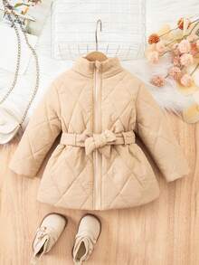 SHEIN Babygirl Khaki Casual Jacket With Thermal Lining, Versatile For Autumn/Winter