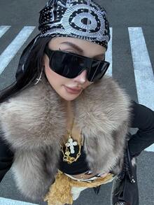Muchica 2025 Neu Herbst/Winter Damen Mode Kunstfell Kragen Reißverschluss Kurze Jacke für Ausgehmodeoutfits, Schulanfang, Streetwear, Grunge und Punk Chic, Y2K Kleidung - Braun - Übersicht 6