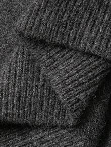 FRIFUL 女式 Polo 领半拉链金属纽扣装饰宽松灯笼袖撞色毛衣 - 灰色 - 查看 7