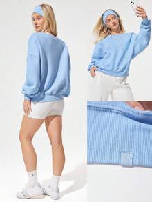 GLOWMODE Áo nỉ ấm áp hàng ngày, thoải mái, nhẹ, dáng rộng, cổ tròn, dài đến eo, chất liệu gân, thích hợp cho mùa thu đông, hoạt động ngoài trời, mặc hàng ngày. - Màu xanh nhạt - Xem 7