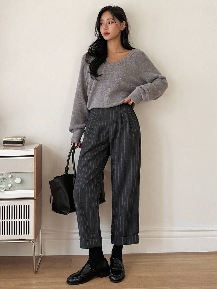 Business Casual Commuter Regular Striped Pants Fall