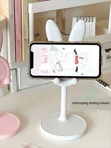 1 peça de suporte compacto de ABS e alumínio ajustável, dobrável, branco, em formato de coelho, para tablet e celular, para casamento, aniversário e decoração de casa, decoração de quarto, decoração de escritório, volta às aulas, volta às aulas