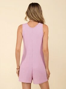 Coeurva Half Button Dual Pocket Tank Romper - Pink - View 5