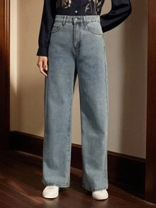 Écloséra Quần jean nữ Nút Nghề thêu Túi Dây kéo Hoa - Rửa nhẹ - Xem 4