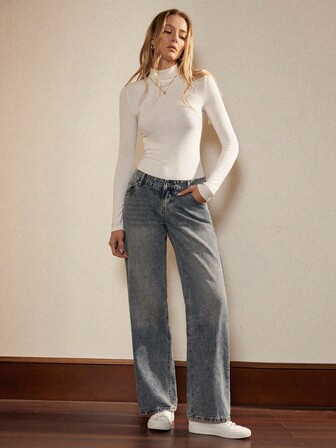 Écloséra 女式休闲水洗低腰直筒牛仔裤