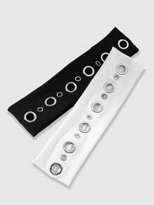 ROMWE Grunge Punk 2pcs Y2K Street-Style Hollow Metal Wide Headbands, Solid Color, Punk Decor For Girls, Suitable For Daily Life And Outdoor Activities - Multicolor - View 1