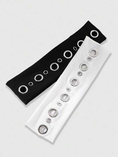 ROMWE Grunge Punk 2 st. Y2K Street-style ihåliga metall breda pannband, enfärgade, punkdekor för flickor, lämpliga för vardagsliv och utomhusaktiviteter