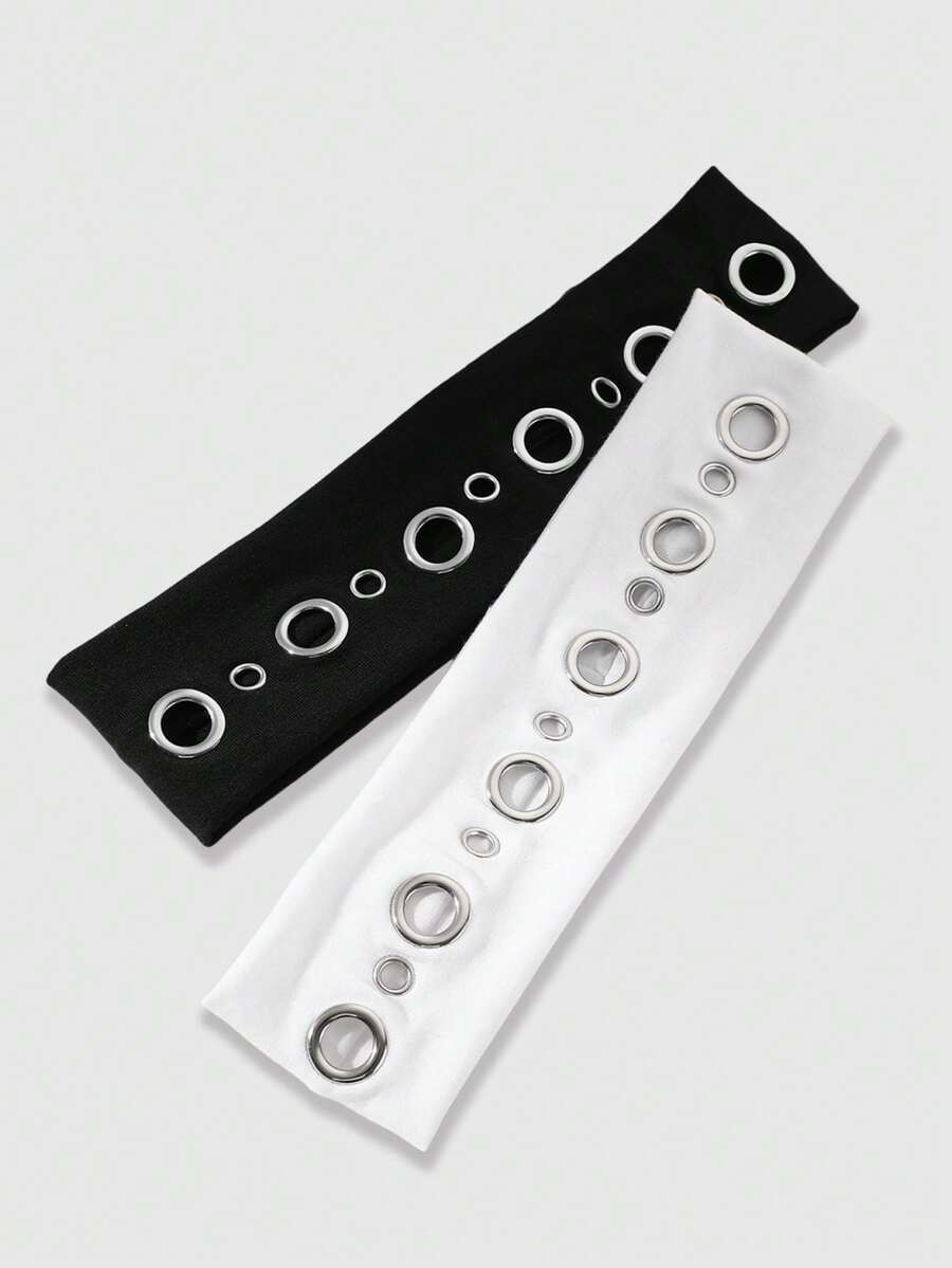 ROMWE Grunge Punk 2pcs Y2K Street-Style Hollow Metal Wide Headbands, Solid Color, Punk Decor For Girls, Suitable For Daily Life And Outdoor Activities - Multicolor - View 1