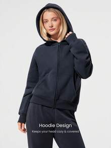 GLOWMODE Sudadera con capucha con cremallera de manga larga y bolsillo, de felpa, de uso diario, casual, para otoño e invierno - Iron Gray - Ver 4