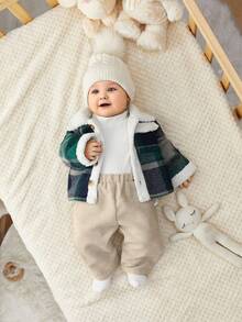 SHEIN 新生男童/女童灯芯绒面料休闲宽松直筒裤，居家出游皆宜，杏色，四季皆宜 - 杏色 - 查看 6