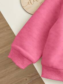 SHEIN Babygirl 可爱灰色字母印花长袖卫衣和裤子套装，秋冬 - 粉色 - 查看 4