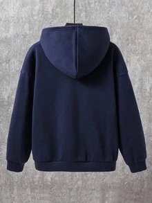 男童连帽拉链运动衫夹克，休闲冬季外套，适合春、夏、秋、冬上学 - 藏蓝色 - 查看 4