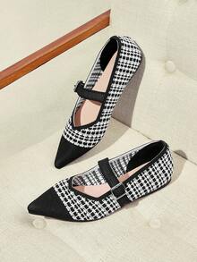 CUCCOO BASICS Women's Pointed Toe Flat Criss-Cross Knit Fabric Comfortable Versatile Commute Work Casual Slip-On Flats - Black and White - View 8