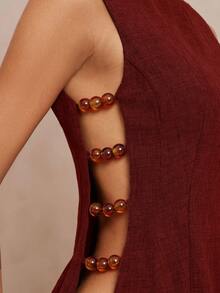 Lumalex Đầm ngắn chữ A cổ tròn khoét eo đính hạt không tay dành cho nữ - Màu Đỏ Sâu - Xem 7