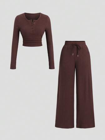 Sweetra Women's New Spring/Autumn/Winter Suitable For Outings, Commuting, Casual, Home, Office 2-Piece Set With Solid Color Plush Ribbed Fabric, Open Front Design, Waist Ruching Adjustable Drawstring