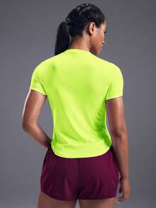 Powerista Neon Green Contrast Mesh Sports Tee Gym Women Shirts
