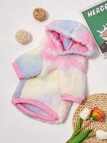 PETSIN 1pc Pet Cat Dog Hooded Sweatshirt, Soft Warm Fashionable Tie Dye Pink-Yellow Color - Multicolor - View 1