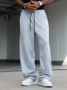 Manfinity Hypemode 男士休闲畅销运动裤，INS 风格宽松直筒拼接运动裤，适合所有季节和日常穿着，送给男朋友/丈夫的礼物，休闲服饰 - 灰色 - 查看 3