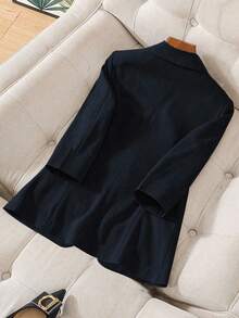 GlowEve CURVE Áo khoác blazer nữ cỡ lớn, màu trơn, cổ ve áo, tay dài, cài một nút, kiểu dáng thường ngày/công sở. - Màu xanh lam - Xem 2