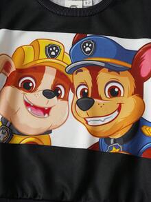 SHEIN | PAW Patrol 小男孩黑白拼色小狗印花针织宽松圆领卫衣