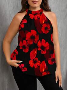 SHEIN Clasi Áo ba lỗ hở vai họa tiết hoa đi nghỉ mát cỡ lớn cho nữ - Nhiều màu - Xem 3