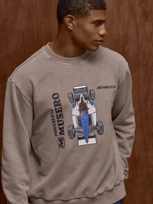 Musero Men Oversized Boxy Fit Long Sleeve Graphic Sweatshirt Fall/SPRING SUMMER - Grey - View 2
