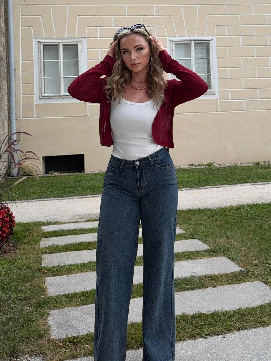 Jeta Ari Women Solid Fitted Short Cropped Long Sleeve Lightweight Casual Cardigan For Summer