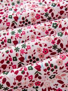 SHEIN 女婴休闲碎花长袖罗纹针织连衣裙，秋季 - 酒紅色 - 查看 3