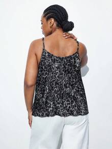 Maija Plus Size Leopard Print Camisole,Pink And Grey,Summer,Casual,Night Out Club Party Wear Women's Sleeveless Top,Elegant Business Casual Animal Cami - Multicolor - View 2