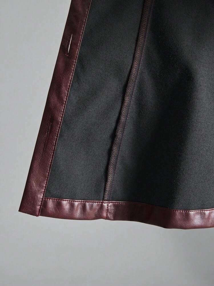 2025 New Women's, Autumn/Winter Apparel, All-Season Wear, Winter, Back To School For Women, Halloween & Christmas, Women's Teacher Attire, Outerwear, Night Out Looks, Wedding Guest, Elegant Wedding Guest, Church Attire For Women, Business Casual, Women's Business Casual Distressed Fitted Leather Shirt Jacket - Elegant, Burgundy, Leather Material, Fitted Silhouette, Business Commute, Everyday Wear, Fall Fashion, New Year For Women, Christmas Attire For Ladies