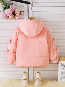 Elladie kids New Style Young Girls Cute Sweet Princess Loose Lantern Sleeve Bow Hooded Padded Coat Fall Winter - Pink - View 2