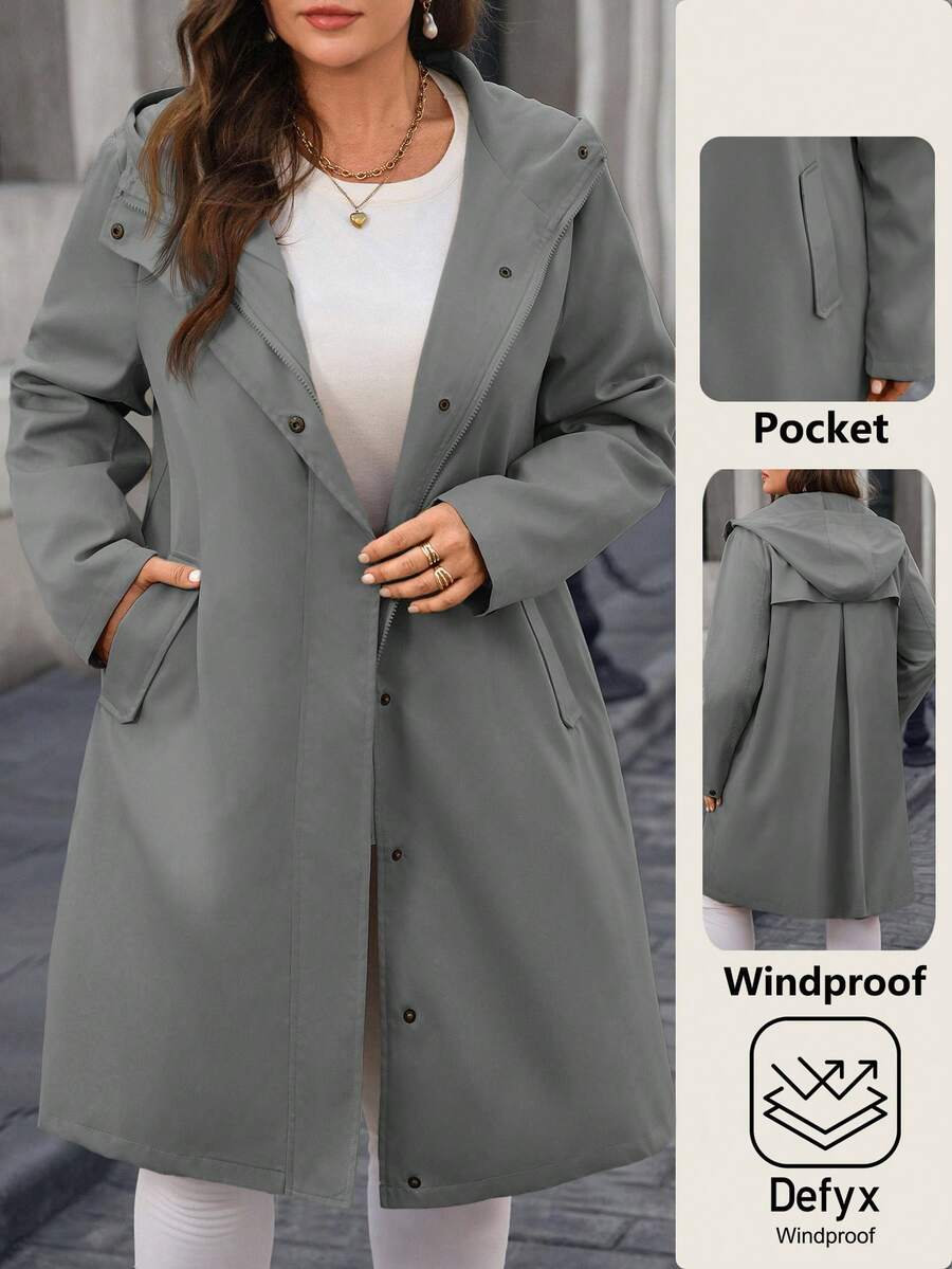 EMERY ROSE Płaszcz typu trencz z kapturem w jednolitym kolorze, plus size, jesień