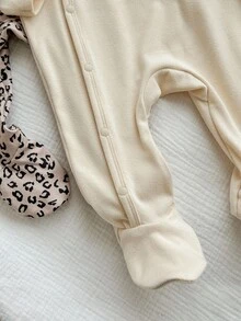 2 件套新生女婴可爱休闲针织豹纹荷叶边长袖连体睡衣 - 彩色 - 查看 8
