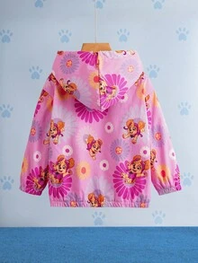 SHEIN | PAW Patrol 少女可爱卡通花卉和粉色小狗全身印花宽松落肩拉链羊毛夹克，秋冬 - 粉色 - 查看 9