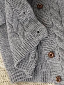 Cozy Pixies Newborn Baby Boy/Girl 2pcs Set: Solid Gray Knit Soft Crew Neck Long Sleeve Cardigan Sweater Top And Elastic Waist Pants Fall Winter Knitted Baby Boy Outfit Baby Boy Cardigan Infant Sweater Romper Boy Newborn Baby Layette Set Baby Sweater Cardigan