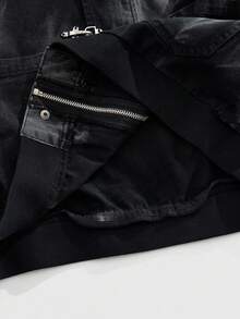 ROMWE MEN Street Life 男士时尚水洗渐变连帽牛仔夹克 - 黑色 - 查看 10