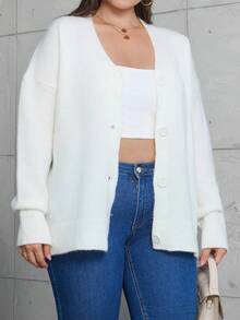 EURMUSE Plus Drop Shoulder Button Front Cardigan