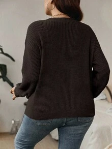 EMERY ROSE Plus Size Casual Solid Color Drop Shoulder Sweater, Autumn/Winter