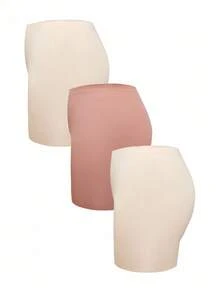 SHEIN 1 Set Women's Solid Color Elastic Comfortable Safety Shorts - Apricot - View 15
