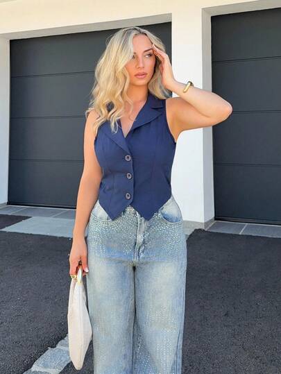 Jeta Ari 无袖V领背心，休闲时尚，日常穿着