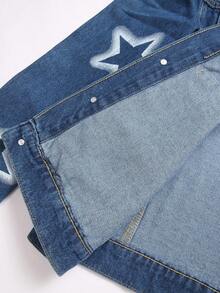 Manfinity Hypemode Svart tvättad denimjacka med stjärnmönster och graffiti i lös passform för män - Mediumtvätt - Visa 8