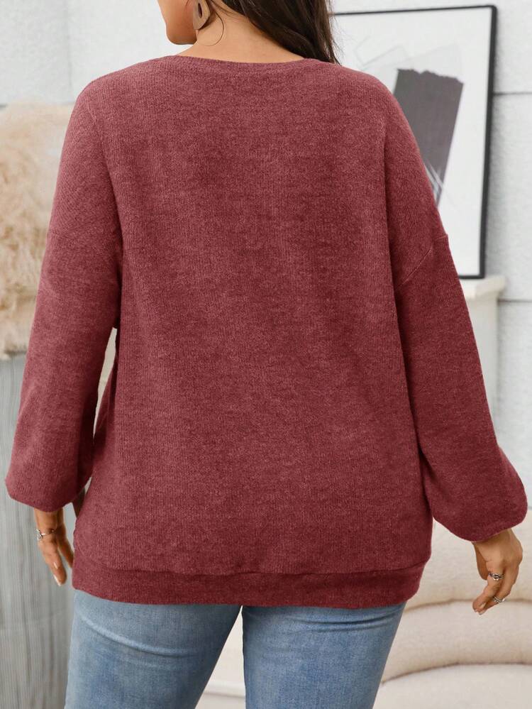 Plus Size Solid Color Casual Pullover Sweatshirt, Autumn/Winter Red Sweater Plus Size Sweater Fall Clothes For Women Winter Clothes
